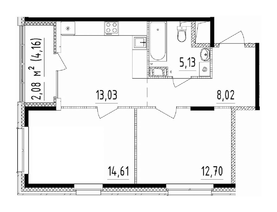 2-комнатная квартира 53.49 м², 14/14 эт., ЖК «Чёрная речка»